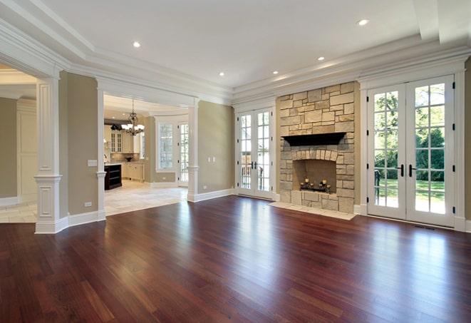 distressed hickory wood flooring in a farmhouse