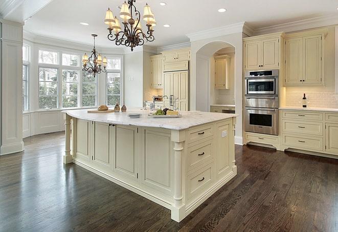 close-up view of textured laminate flooring planks in Litchfield